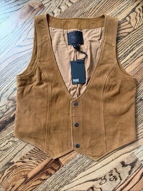 PAIGE Suede Leather Vest in Warm Caramel Brown